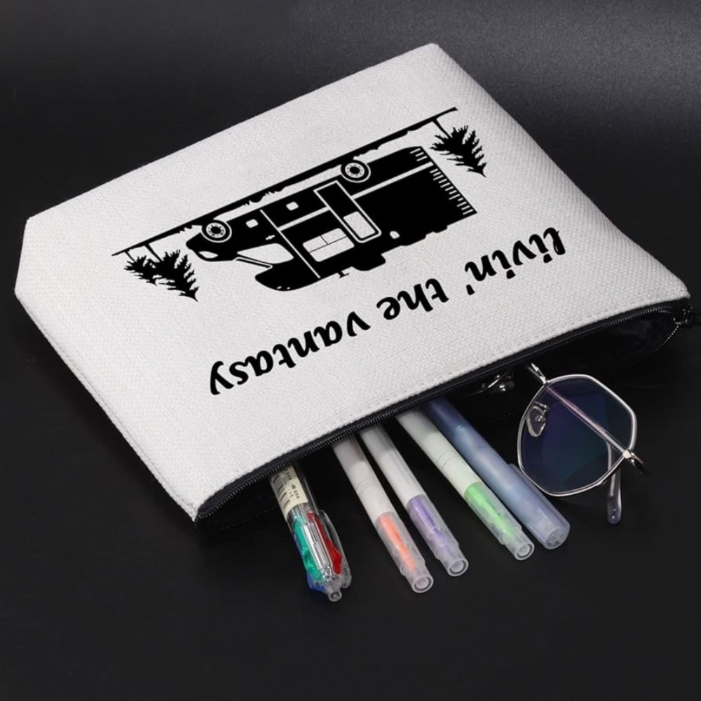 White Cosmetic Bag with Black RV Design - Picture 5 of 10